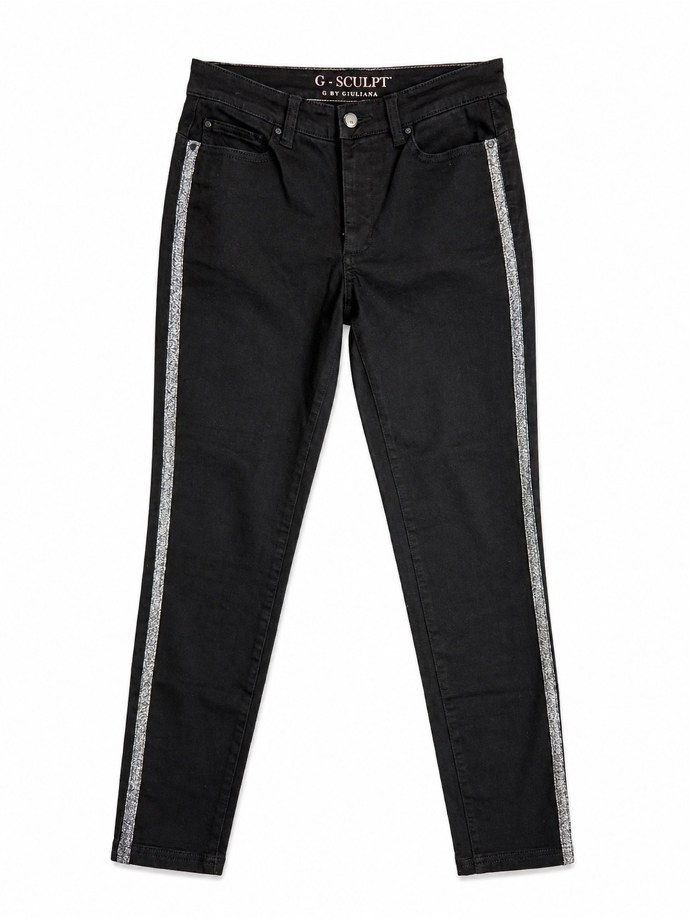 NWT! G-Sculpt by Giuliana 101 Skinny Jeans Black w/ Metallic Side Stripe Size: 6
